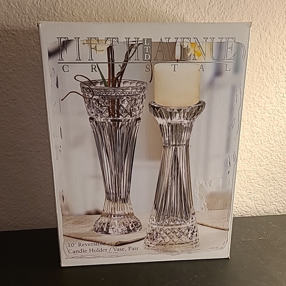 EXQUISITE NEW IN BOX 5th AVENUE Pair of 10" Reversible Candle Holder & Vase. - Picture 2 of 7